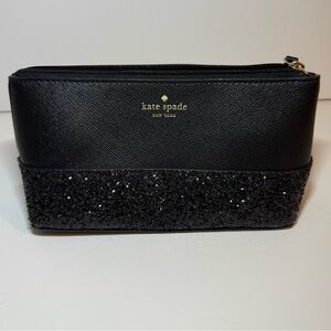 Kate Spade Black Glitter Cosmetic Bag